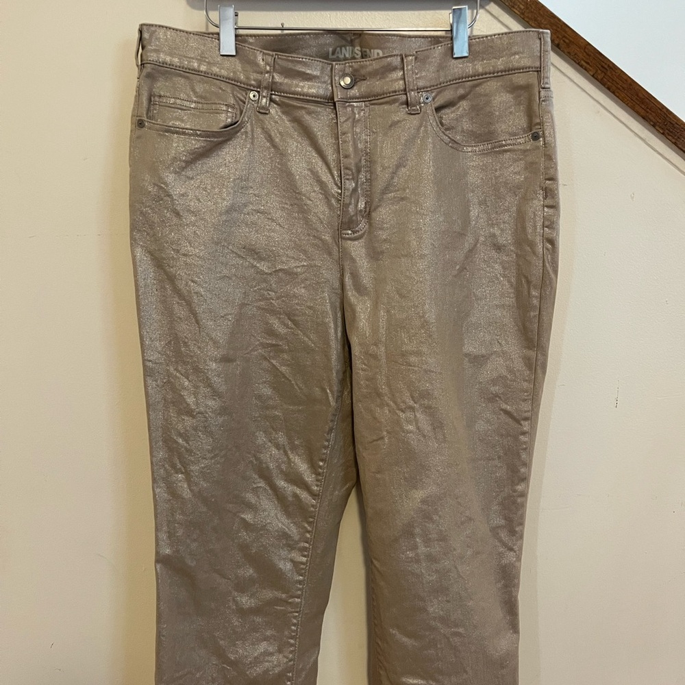 Lands' End Women's Shimmering Beige Straight Leg Jeans